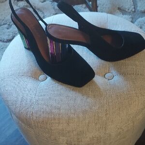 Kurt Geiger Black Heels with Rainbow Metallic Block